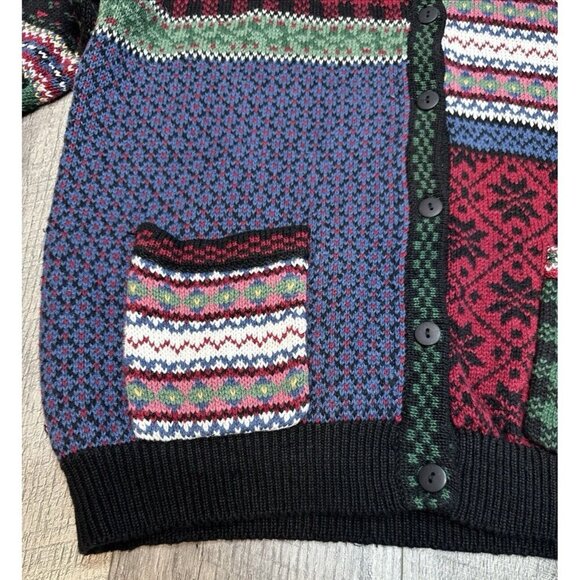 Northern Isles Sweater Cardigan Womens Large Fair Isle Patchwork Pockets 90s NEW - Picture 7 of 11